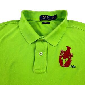 Polo Ralph Lauren Polo Shirt Mens 2XL Lime Green Red Lobster Custom Fit Pique